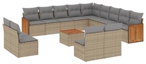 Set divani da giardino 14pz con cuscini in polyrattan beige