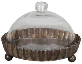 Vassoio in metallo con coperchio in vetro , Ø 22,5 cm - Antic Line