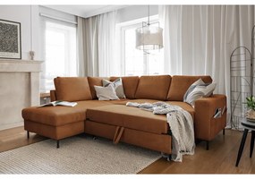 Divano letto angolare in velluto a coste arancione (angolo sinistro) Lofty Lilly - Miuform