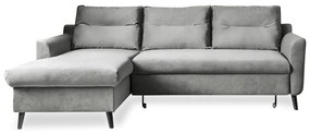 Divano letto angolare in velluto grigio chiaro, angolo sinistro Stylish Stan - Miuform