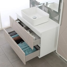 Mobile da bagno 90 cm sospeso tortora con lavabo e specchio Furore