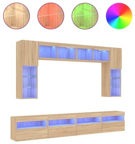 Set mobili tv a muro 8 pz con luci led rovere sonoma