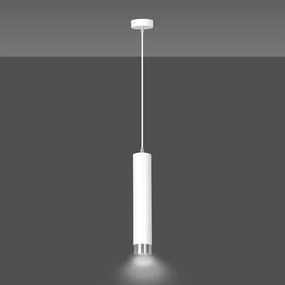 Sospensione 1 Luce Kibo In Acciaio Bianco Con Tubolare In Bianco E Cromo