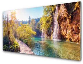Quadro acrilico Cascata del paesaggio del lago 100x50 cm