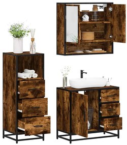 Set Mobili Da Bagno 3 Pz Rovere Fumo İn Legno Multistrato /