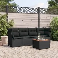 Set Divani da Giardino 5 pz con Cuscini in Polyrattan Nero 3223472