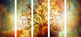 Quadri 5 pezzi – Albero della vita con astrazione dell'universo