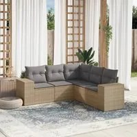 Set Divano da Giardino 5 pz con Cuscini Beige in Polyrattan 3254886