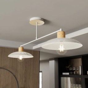 Plafoniera Nordica Kobe 2 Luci In Legno E Acciaio Bianco