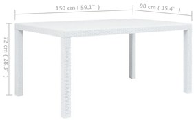 Tavolo da Giardino Bianco 150x90x72 cm in Plastica Stile Rattan