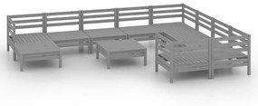 Set Salotto da Giardino 11 pz in Legno Massello di Pino Grigio