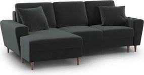 Divano angolare grigio scuro allungabile e con contenitore (con penisola a sinistra/con chaise lounge) con rivestimento in velluto Kyoto – Cosmopolitan Design