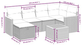 Set divani da giardino 7 pz con cuscini beige in polyrattan