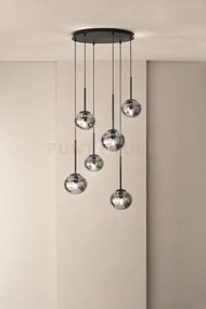 Sospensione jewel 6 luci nero vetro fume' attacco e14 vetro d.15-17cm