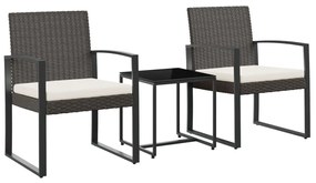 Set da pranzo da giardino 3 pz con cuscini in pp rattan marrone