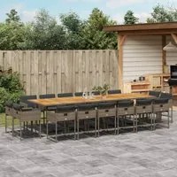 Set da Pranzo da Giardino 17pz con Cuscini Grigio in Polyrattan 3278197