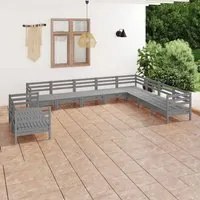 Set Salotto da Giardino 10 pz in Legno Massello di Pino Grigio 3083196