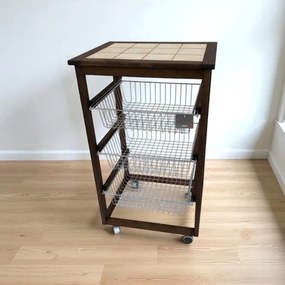 Carrello da cucina portafrutta con 3 cestelli senza base NOCE