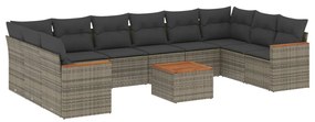 Set divani da giardino 11 pz con cuscini in polyrattan grigio