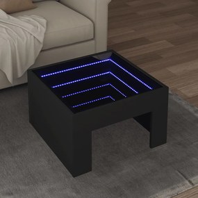 Tavolino da salotto con led infinity nero 50x50x30 cm