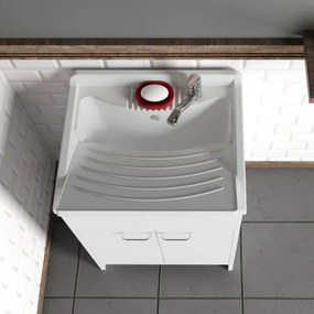 Mobile lavatoio 60x50 cm vasca in resina con asse e kit di scarico