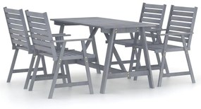 Set Pranzo da Giardino 5 pz in Legno Massello di Acacia Grigio