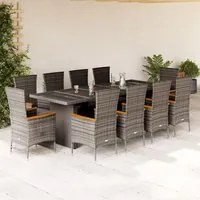 Set da Pranzo da Giardino 11pz con Cuscini in Polyrattan Grigio 3277560