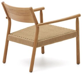 Kave Home - Poltrona Yalia in legno massiccio di rovere FSC 100% finitura naturale e seduta di corda d