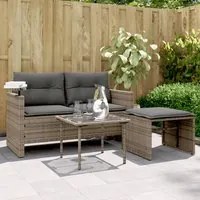 Set Divani da Giardino 3 pz con Cuscini Grigio in Polyrattan 365460