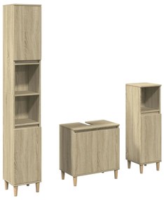 Set mobili da bagno 3 pz rovere sonoma in legno multistrato