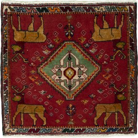 Shiraz Tappeto 50x60 Rosso (Iran) Annodato A Mano