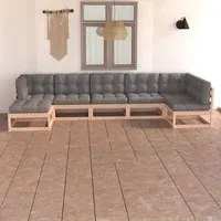 Set Divani da Giardino 7 pz con Cuscini Legno Massello di Pino 3076744