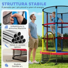 Trampolino per Bambini 3-6 Anni Ø160x190 cm con Rete di Sicurezza Senza Molle Multicolore...