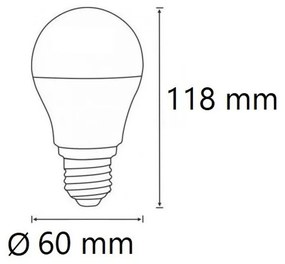 Lampada E27 12W A60 120lm/W CRI92 No Flickering Colore Bianco Caldo 3.000K