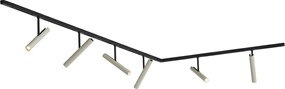 Sistema di illuminazione a binario moderno nero con 6 faretti beige monofase - Slimline Avery