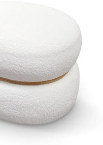 Pouf BOSTON ovale in tessuto effetto lana bianco e anello in legno