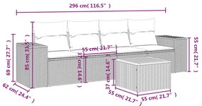 Set divano da giardino 5 pz con cuscini grigio in polyrattan