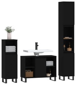 Set mobili da bagno 3 pz nero in legno multistrato