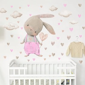 Coniglietto roso con cuore - adesivo da parete | Inspio