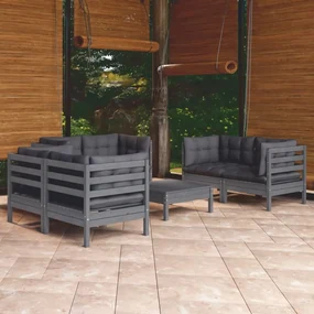 Set divani da giardino 7 pz con cuscini legno di pino