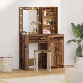 Set di 2 pezzi per toeletta con led in legno vecchio e legno ingegnerizzato
