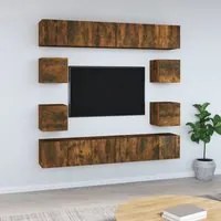 Set Mobili Porta TV 10 pz Rovere Fumo in Legno Multistrato cod mxl 27996