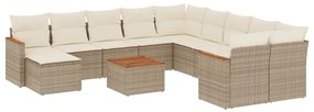 Set divani da giardino 12 pz con cuscini beige in polyrattan