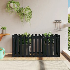 Fioriera Giardino A Recinzione Nera 150x50x70cm Massello Pino /