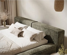 Letto matrimoniale imbottito verde scuro con contenitore e rete inclusi 160x200 cm Voliera – Maison de Rêve