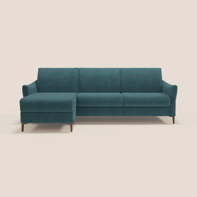 Dalia divano letto angolare con materasso alto 18 cm piedini alti e penisola contenitore in tessuto smacchiabile T17