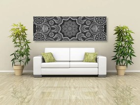 Quadro su tela – Mandala indiana con motivo floreale in bianco e nero