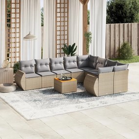 Set divano da giardino 10 pz con cuscini beige in polyrattan