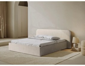 Letto matrimoniale imbottito beige con contenitore e rete inclusi 160x200 cm Elizabeth – Micadoni