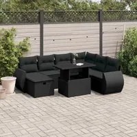 Set Divani da Giardino con Cuscini 8 pz Nero in Polyrattan 3275155